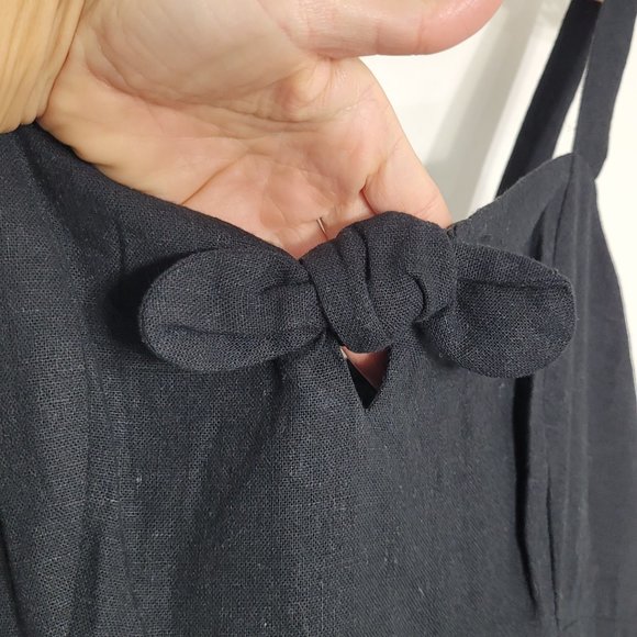 LOFT Black Outlet Lounge Sleeveless Strappy Linen Blend Cami Dress Lightweight - Picture 8 of 13